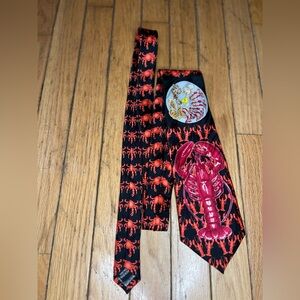 Seafood Dinner Men's Necktie Lobster Crab Shrimp Restaurant Food red Neck Tie